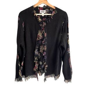 Vintage Chicos Womens Artsy Wool Cardigan Sz 3 (XL) Whimsigoth Boho Dark Fairy